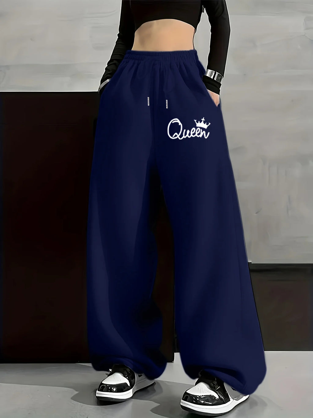 Women's Plus-size Street Style Casual Sweatpants with Personality Print Autumn and Winter Fleece Loose Fit Streetwear Oversized