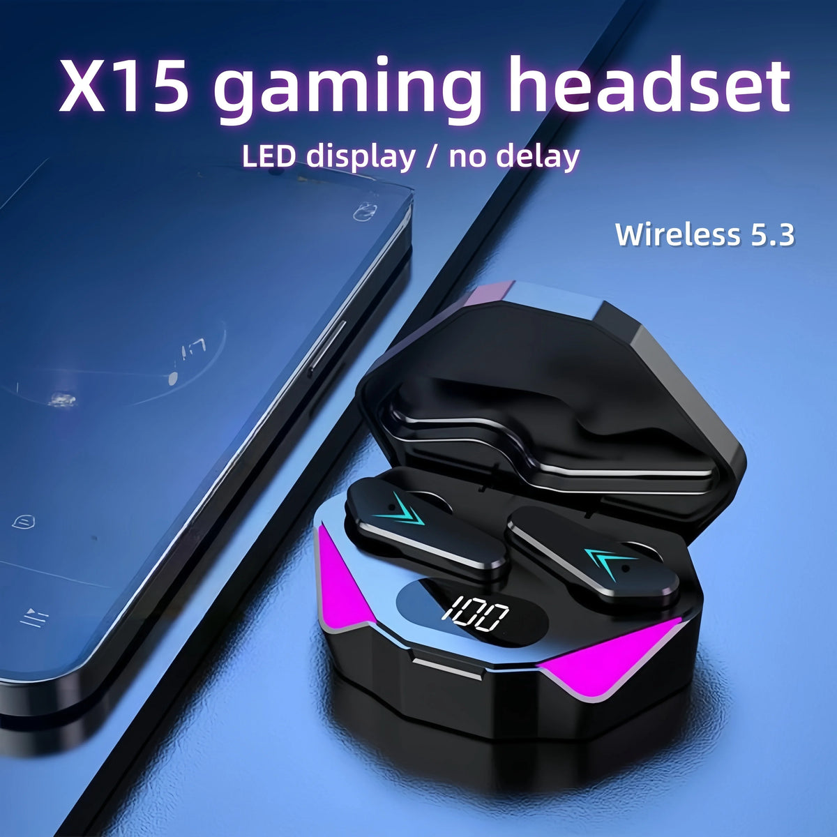 X15 Wireless Bluetooth Earbuds – LED Display Gaming Headset