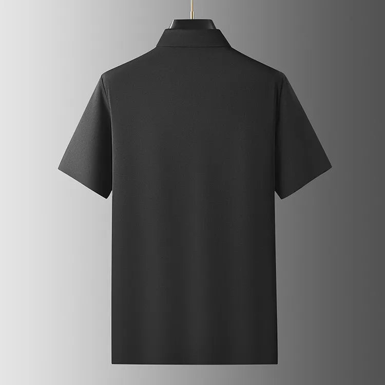 Men's 62% Cotton Polo Shirt | Breathable V-Neck with Rhinestone Accents | Moisture-Wicking Black/Brown Casual Tops XL-7XL