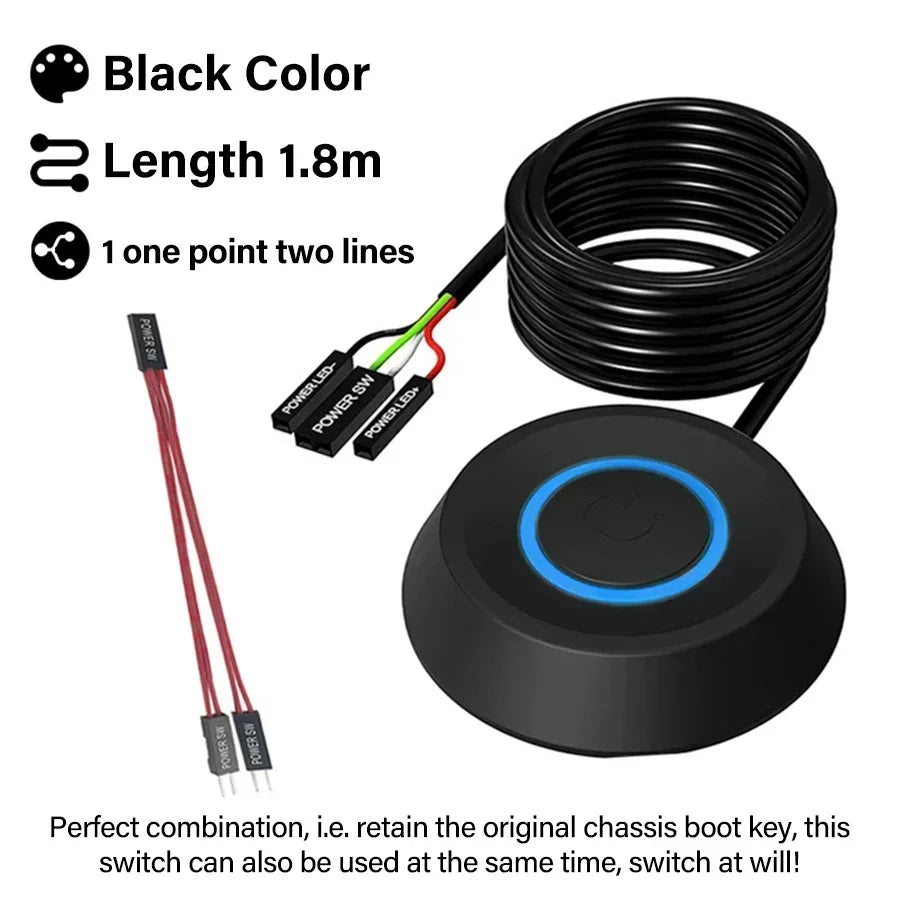 1.8M Computer Desktop  Extension Cable Switch Round Startup Switch Home Office PC Motherboard External Start Power On/Off Button