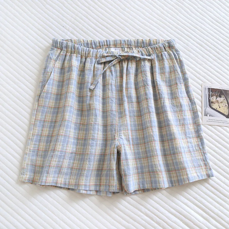 Summer Thin Loose Fit Women's Home Shorts Cotton Plaid Design Multi Colors Sleepwear Beach and Casual Wear Short Pants