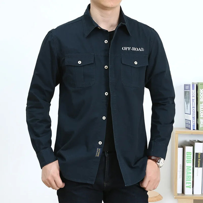 Pure Cotton Men's Shirt Men Oversized Loose Long Sleeve Cargo Shirts Men Clothing High Quality Solid Plus Size Casual Shirt 6XL