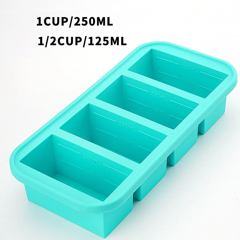 1PC 2/4/6Grid Silicone Freezer Mold with Lid Refrigerated Food Storage Box Food Box Ice Tray Mold Ice Box Fresh-keeping Box