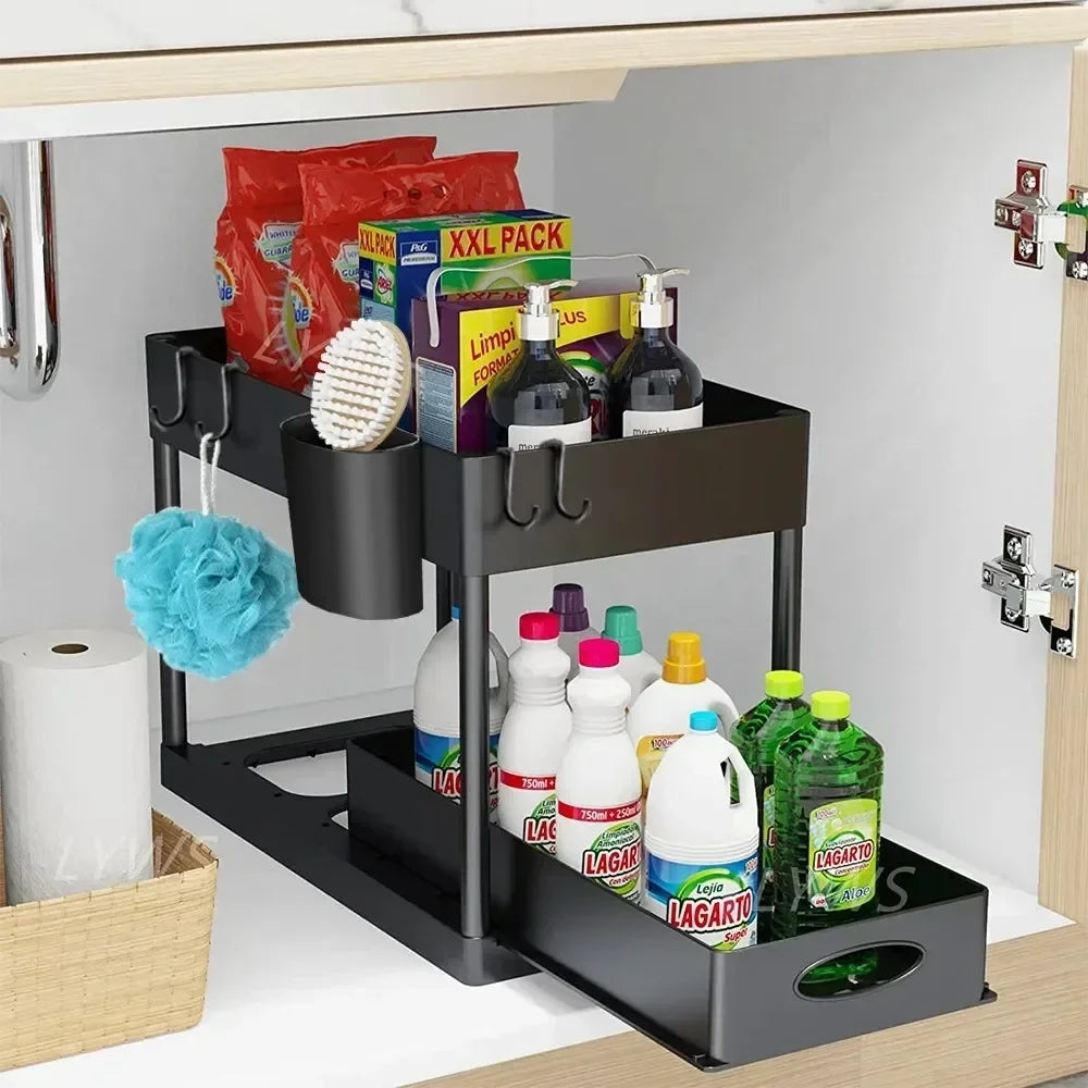 2-Tier Under Sink Storage Rack with Sliding Baskets