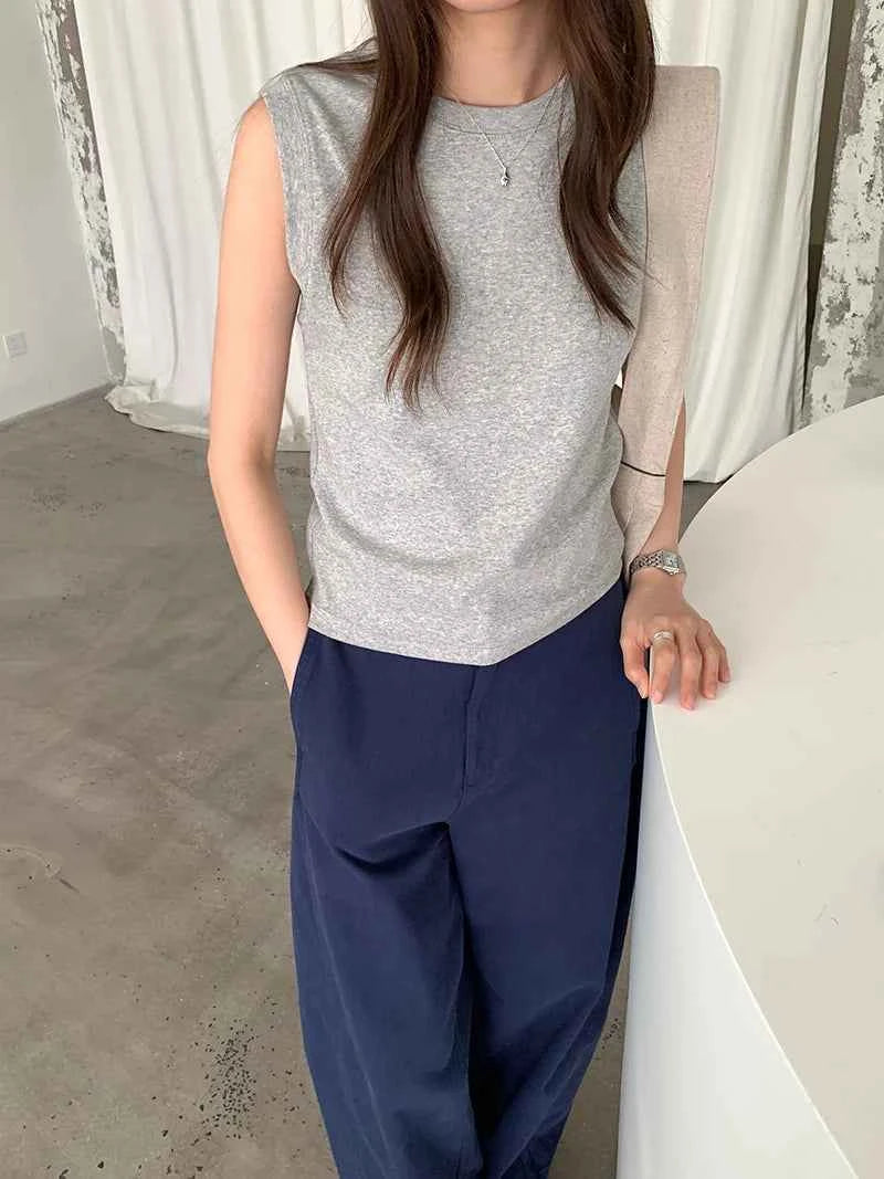 Spring women's casual solid color round neck slim fit vest