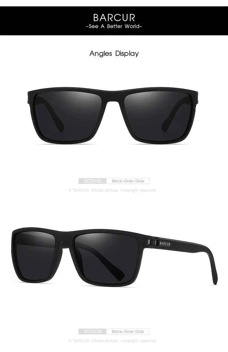 BARCUR Design TR90 Sunglasses Men Polarized Light Weight Sports Sun Glasses Women Eyewear Accessory Oculos UVAB Protection