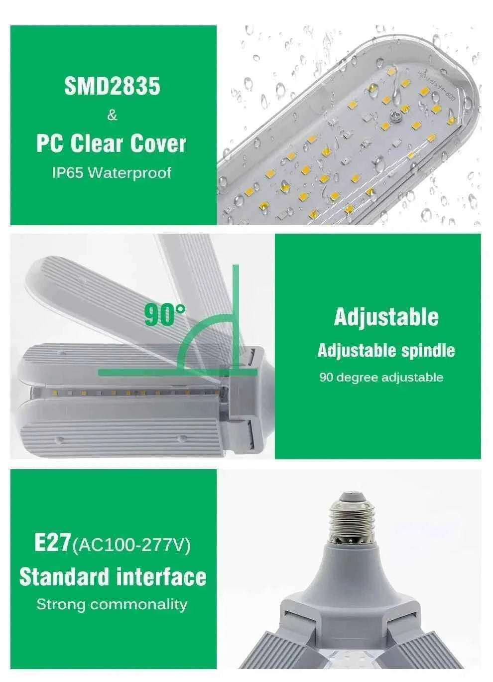 24/36/48W Fan Leaf Foldable LED Grow Light Full Spectrum E27 Plant Growing Light Phytolamp Bulb Indoor Plants Flower Seedling