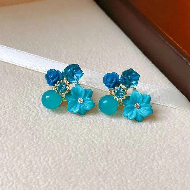 Colorful Flower Earrings Imitation Pearl Geometric Stud Earrings For Women Sweet Elegant Earrings For Party Banquet Jewelry Gift