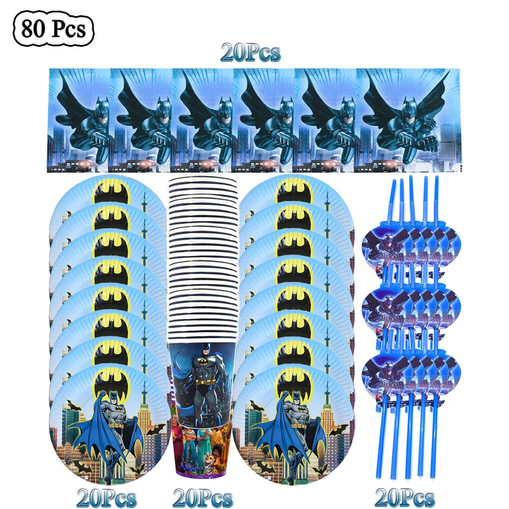 Party Tableware The Dark Hero Cartoon Boys Balloons Birthday Party Decoration Plate Cup Napkins Balloons Baby Shower Supplies