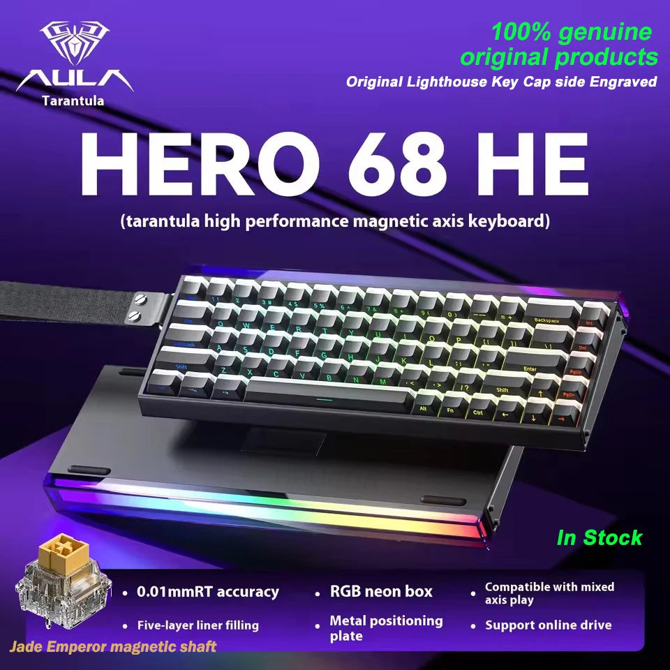 AULA HERO68 HE Magnetic Switch Wired Gaming Keyboard Rapid Trigger 8K Return Esports Gamer Keyboard RGB Wired Gaming Keyboard