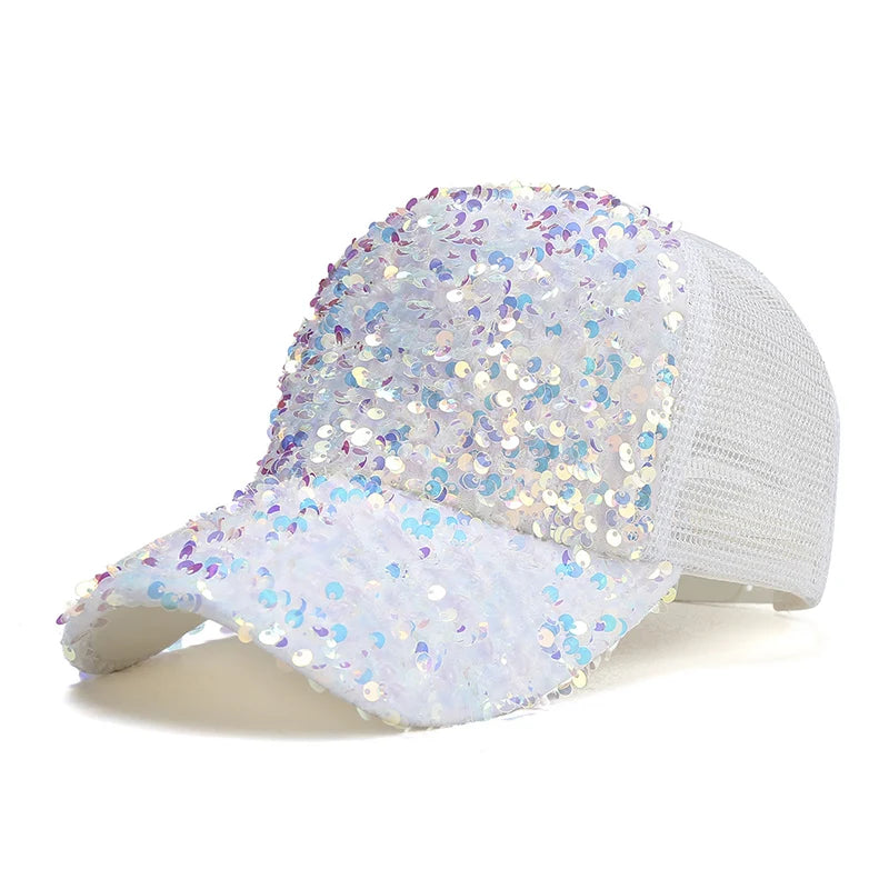 Shiny Sequins Baseball Hat For Women Summer Mesh Duck Tongue Cap Cool Breathable Outdoor Sunshade Visors Fashion Girl Peaked Cap