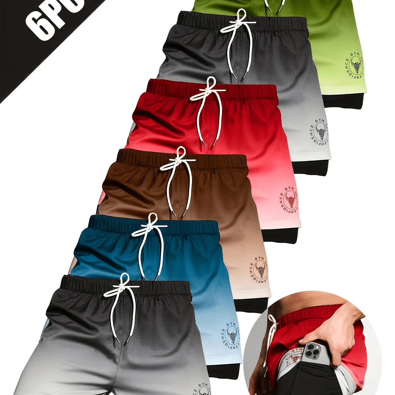 6-piece set of random color shorts, summer shorts, solid color shorts, four season shorts, casual outdoor sports, daily fitness training, running, comfortable, loose, lightweight, breathable