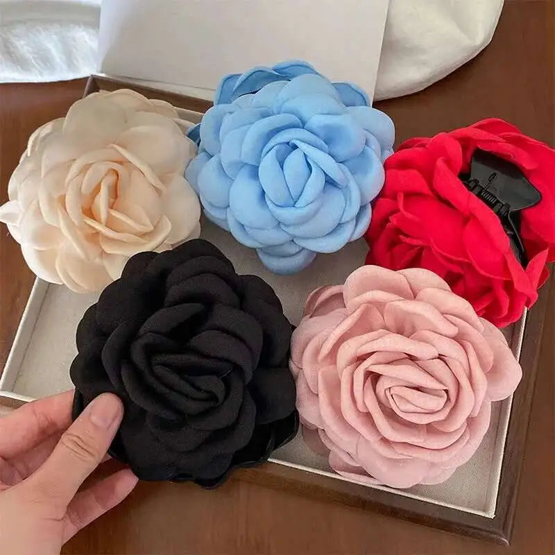 9cm Large Flower Hair Barrettes French Crab Claw For Women Hair Accessories Korean Back Of Head Shark Clip Girls Gifts