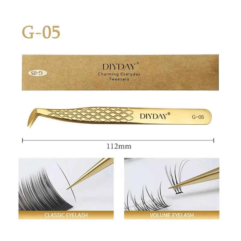 DIYDAY Anti-slip Eyelash Extension Tweezers Stainless Steel Fiber Tip Lashe Tweezer Precision Makeup Tool for Professional Use