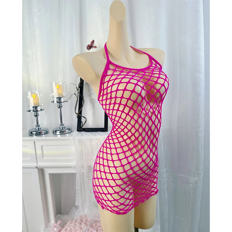 1PC Sexy Women Fishnet Cover Up Without Bikini Hollow Out Bodycon Dress  See Through Beachwear Summer Women's Swimwear