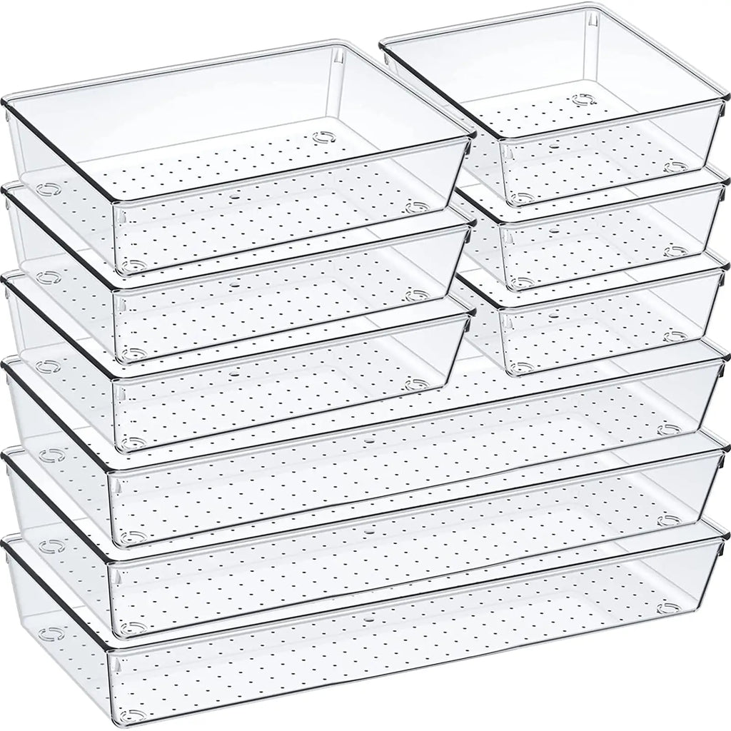 88/6/9Transparent Plastic Drawer Storage Set, Bathroom Drawer Storage Tray Storage Box, Suitable for Makeup Vanity, Kitchen Gadg