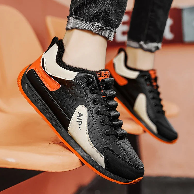 Winter Men's Shoes Casual Running Shoes Trendy Versatile Anti-Slip Sports Cotton Shoes with Plush for Warmth Wear-resistant