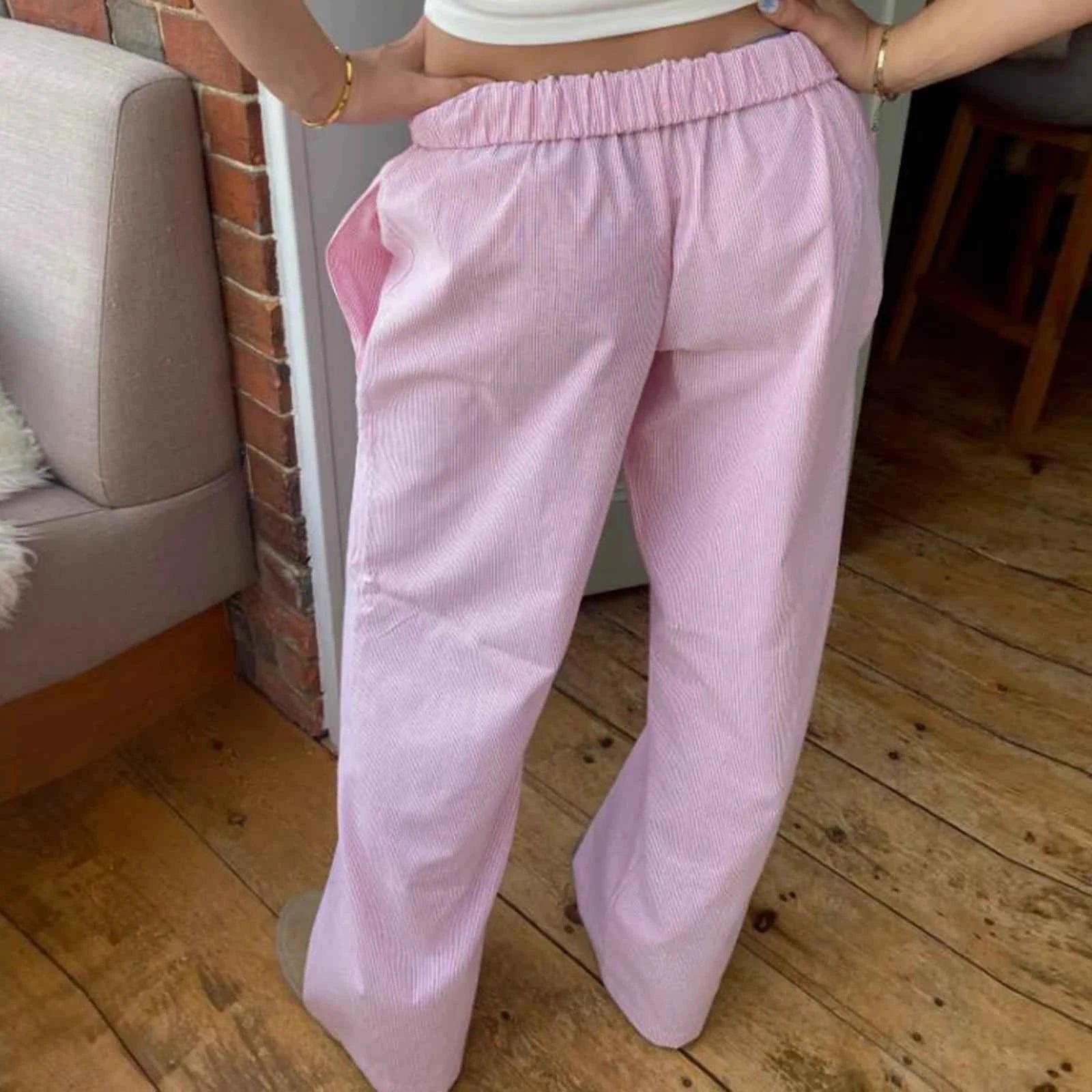 Gaono Casual Striped Drawstring Wide Leg Pants Chic Women Fashion Streetwear Vintage Sweatpants Lounge Outfits Female Trousers