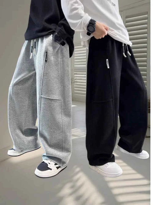 2026 New Spring Casual Kids Pants Black Elastic Waist Straight Leg Sweatpants for Boys Loose Pocket Children Trousers