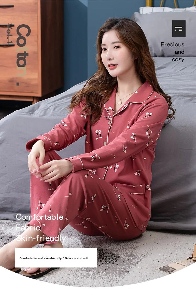 100% Pure Cotton Long Sleeve Sleepwear Set for Elderly Women Spring Summer Autumn Home Clothes Outwear Comfortable Home Suit