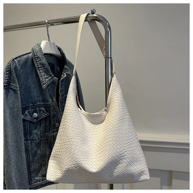 Women's Retro Artificial Leather Woven Pattern Shoulder Bag,Large Capacity Tote Bag,Casual Armpit Bag, Large Tote Bag,Daily Work