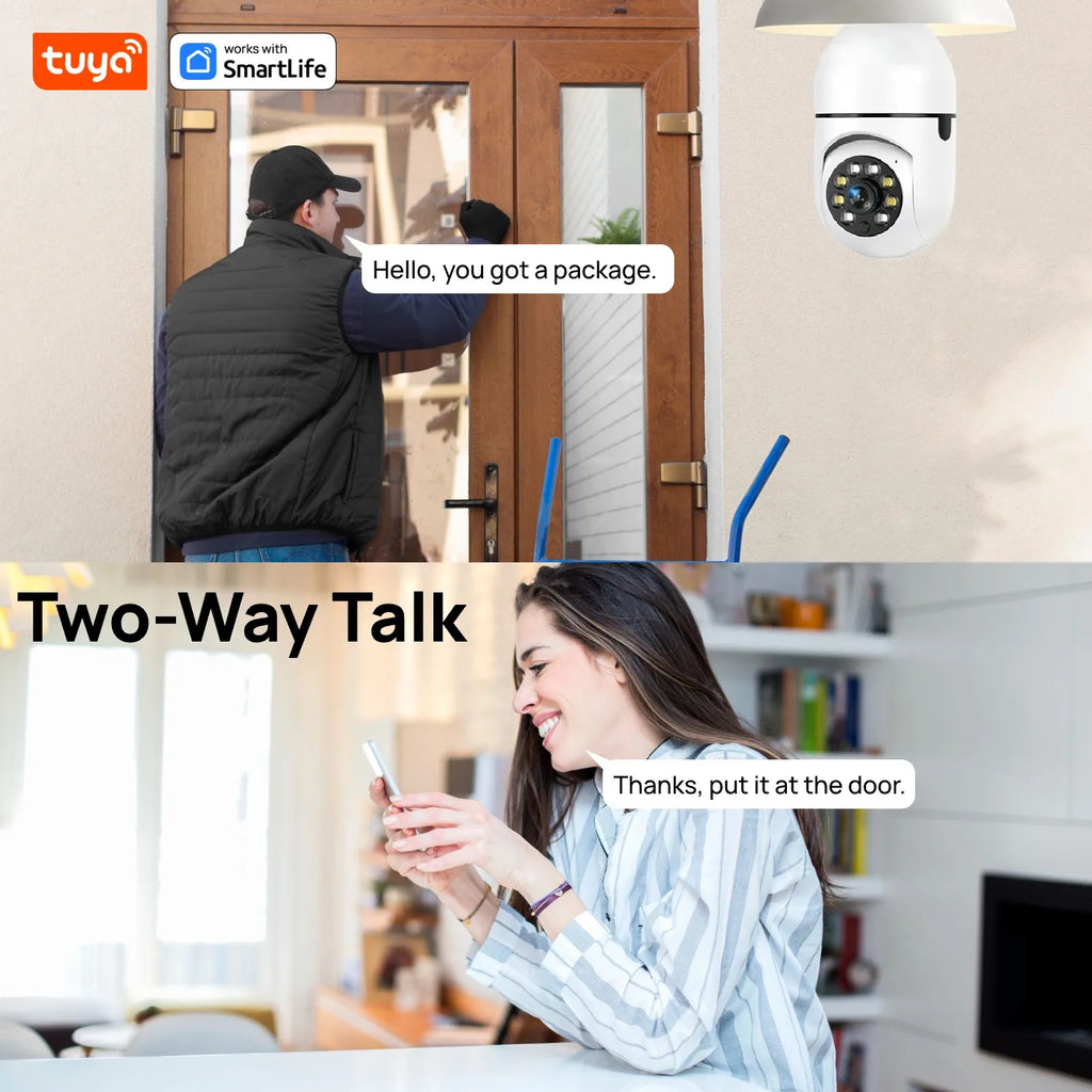 Tuya Smart E27 Security Camera 2.4G 3MP HD for Home,Baby/Elder/Pet Camera 100-240V W/Phone App,Color Night Vision 2-Way Audio