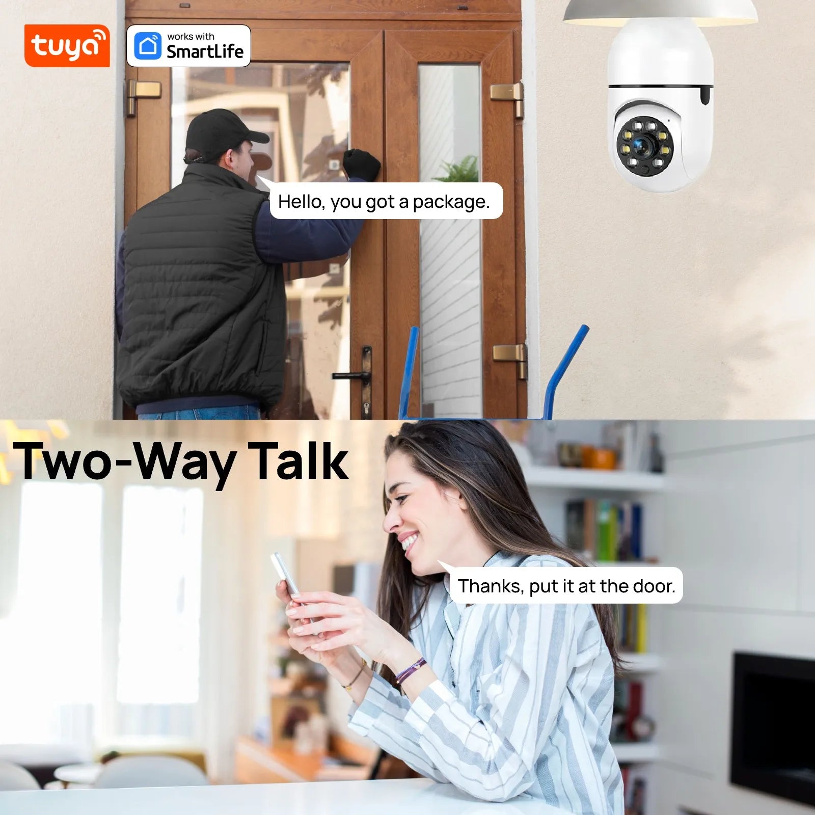 Tuya Smart E27 Security Camera 2.4G 3MP HD for Home,Baby/Elder/Pet Camera 100-240V W/Phone App,Color Night Vision 2-Way Audio