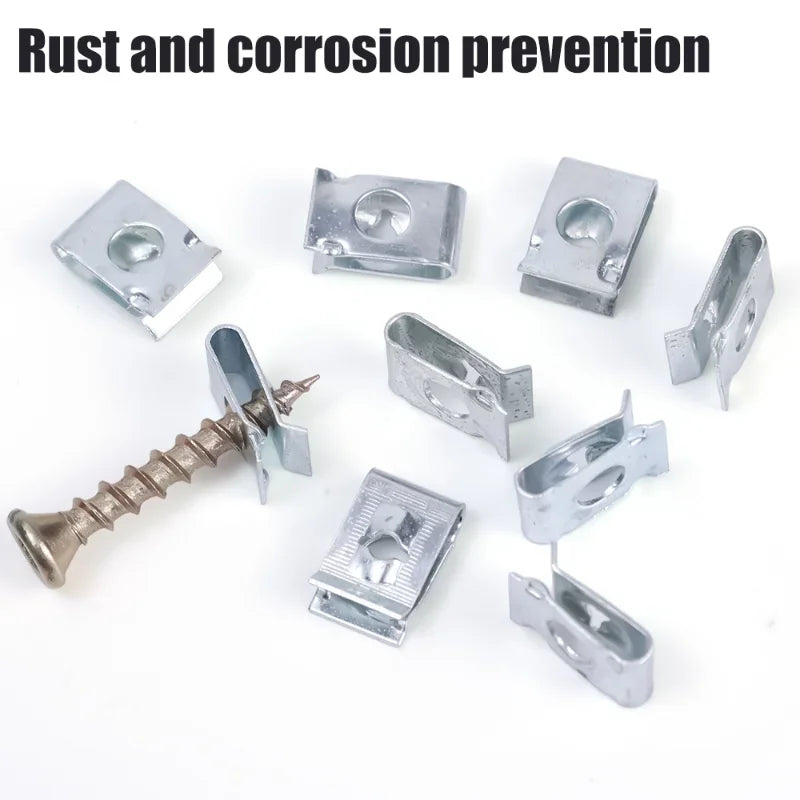 Auto Self-tapping Screw Clips U-clamp with Threaded Nut Clips Auto Fender Fastener Clips for Auto Motorcycle Scooter Parts