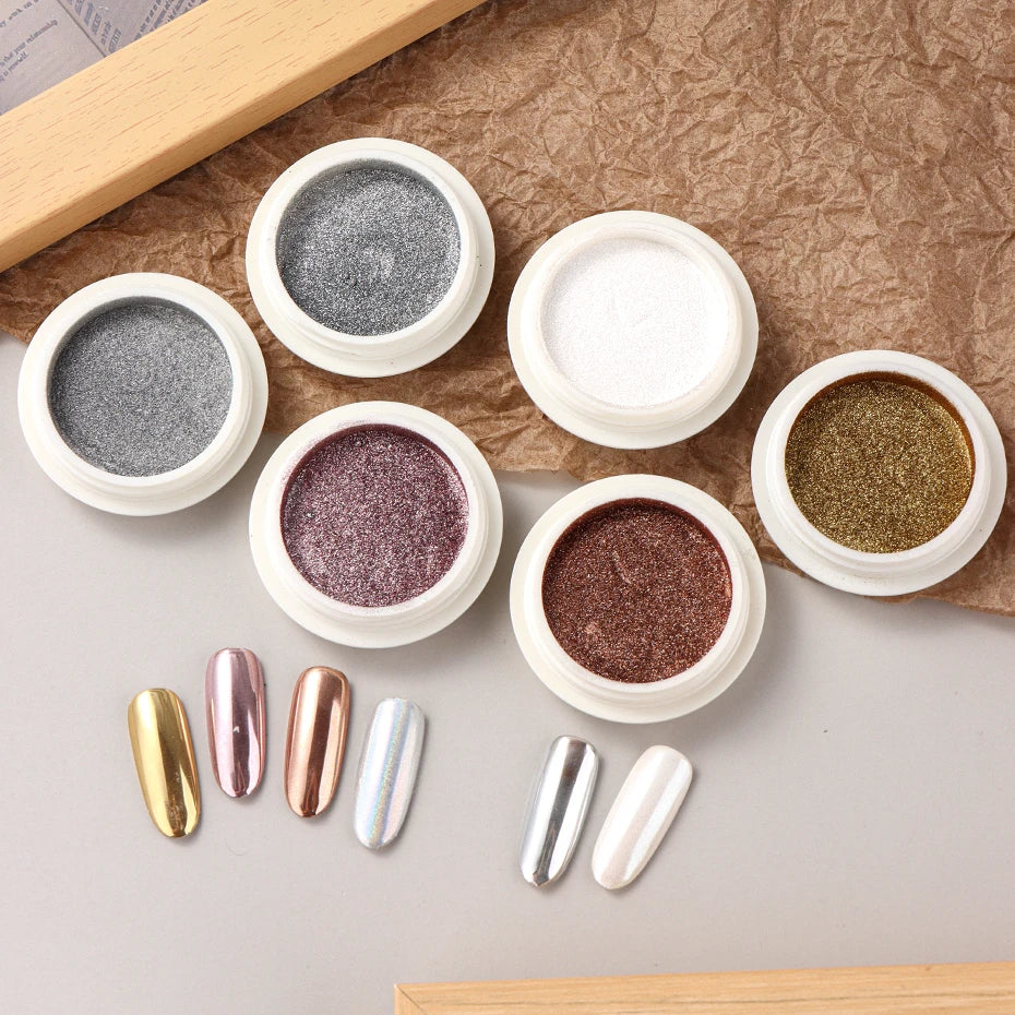 Chrome Mirror Nail Powder Set – Holographic Aurora Effect
