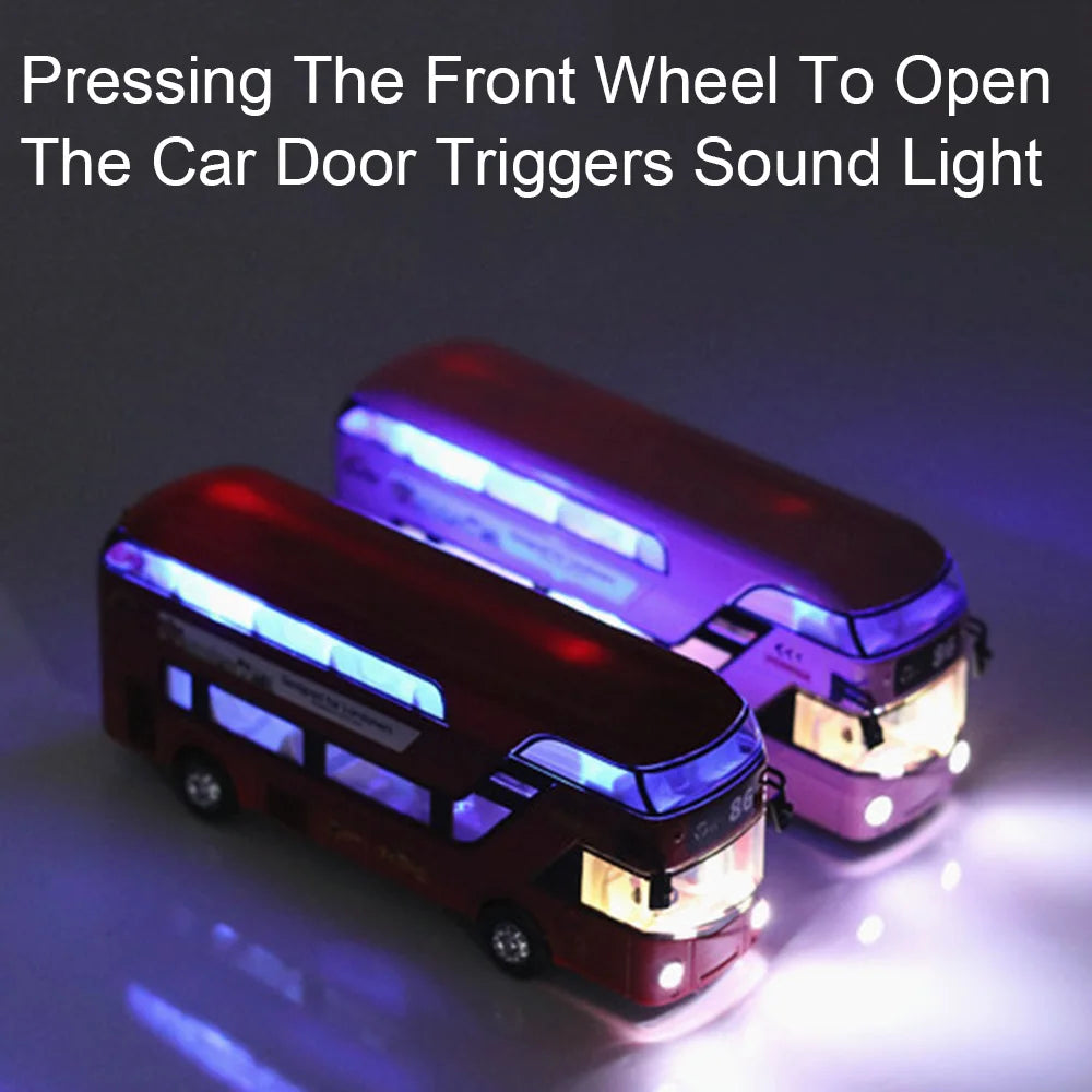 1/36 Scale Double Decker Bus Toy Car Model Alloy Diecast Sound Light Pull Back Doors Opened Vehicles Collectibles Birthday Gift
