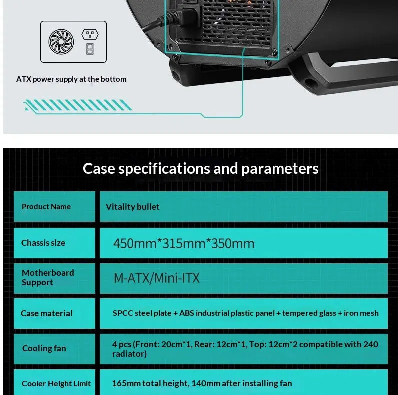 WJCOOLMAN Yuanqidan Mini Computer Case - Circular Side-Exposed Desktop Computer Case Compatible with 240 Water Cooling