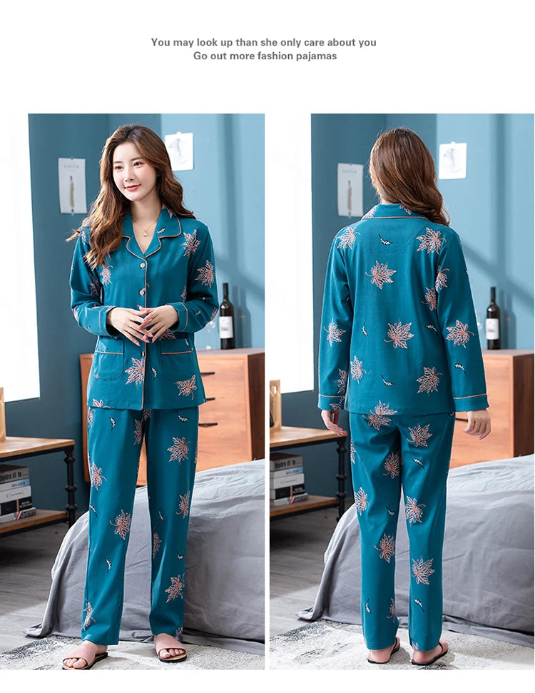 100% Pure Cotton Long Sleeve Sleepwear Set for Elderly Women Spring Summer Autumn Home Clothes Outwear Comfortable Home Suit