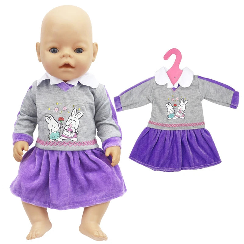 18 Inch Baby Doll Winter Clothes Set Crochet Sweater Scarf Hat Gloves New Year Apparel for 43 Cm Girl Dolls