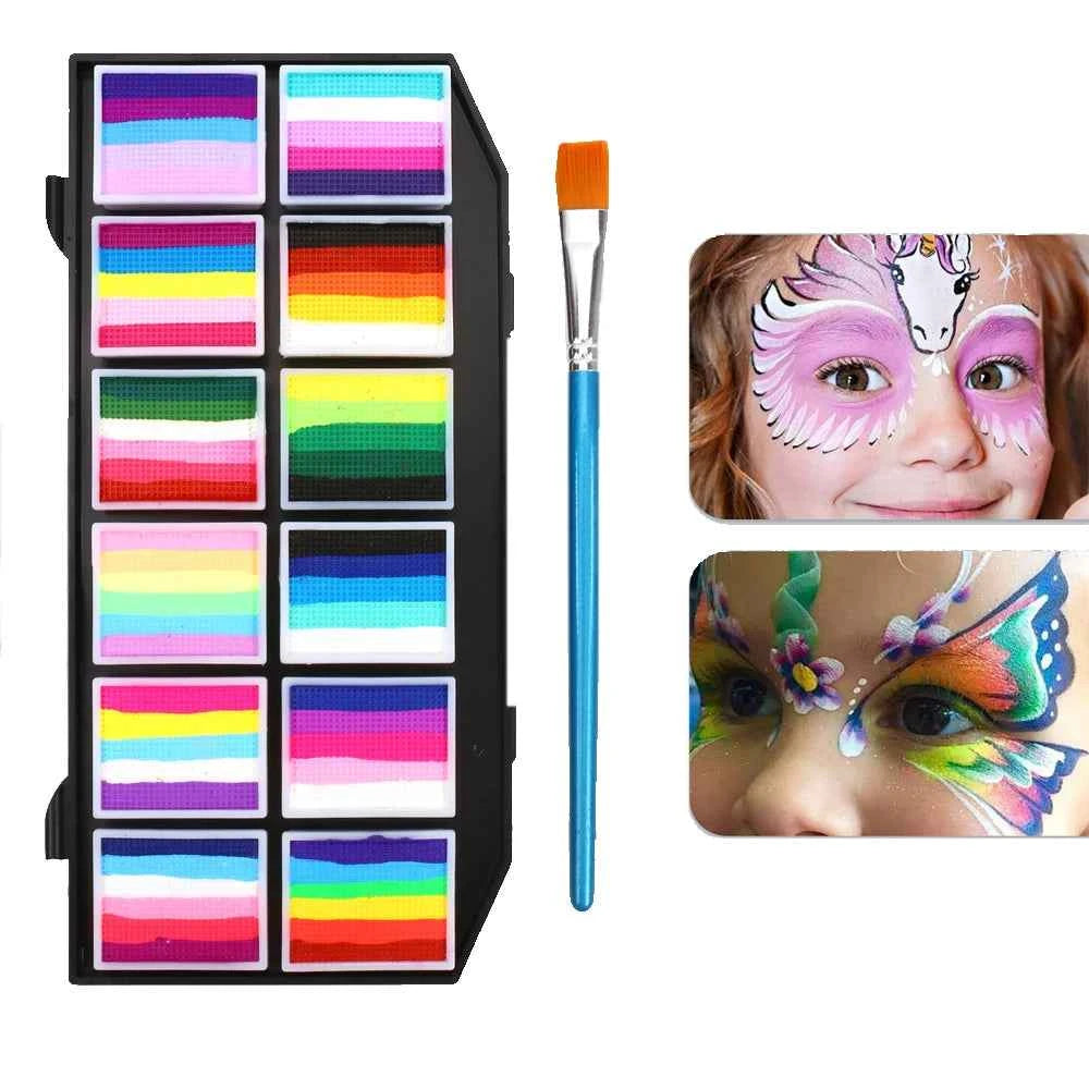 12 Colours Water-Soluble Rainbow Palette Children's Face Body Paint, Halloween Stage Makeup Body Paint Pigments Face Makeup