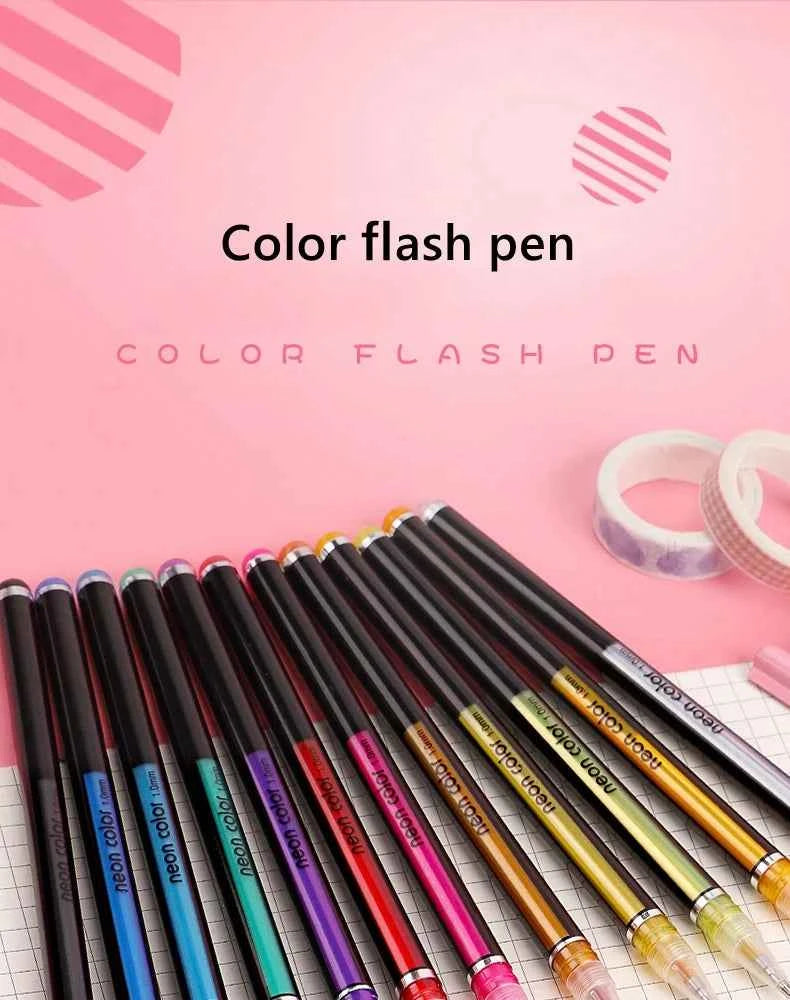 12/24Pcs Metallic Glitter Colors Gel Pens & Pen Refills For School Office Adult Coloring Book Journals Drawing Art Markers