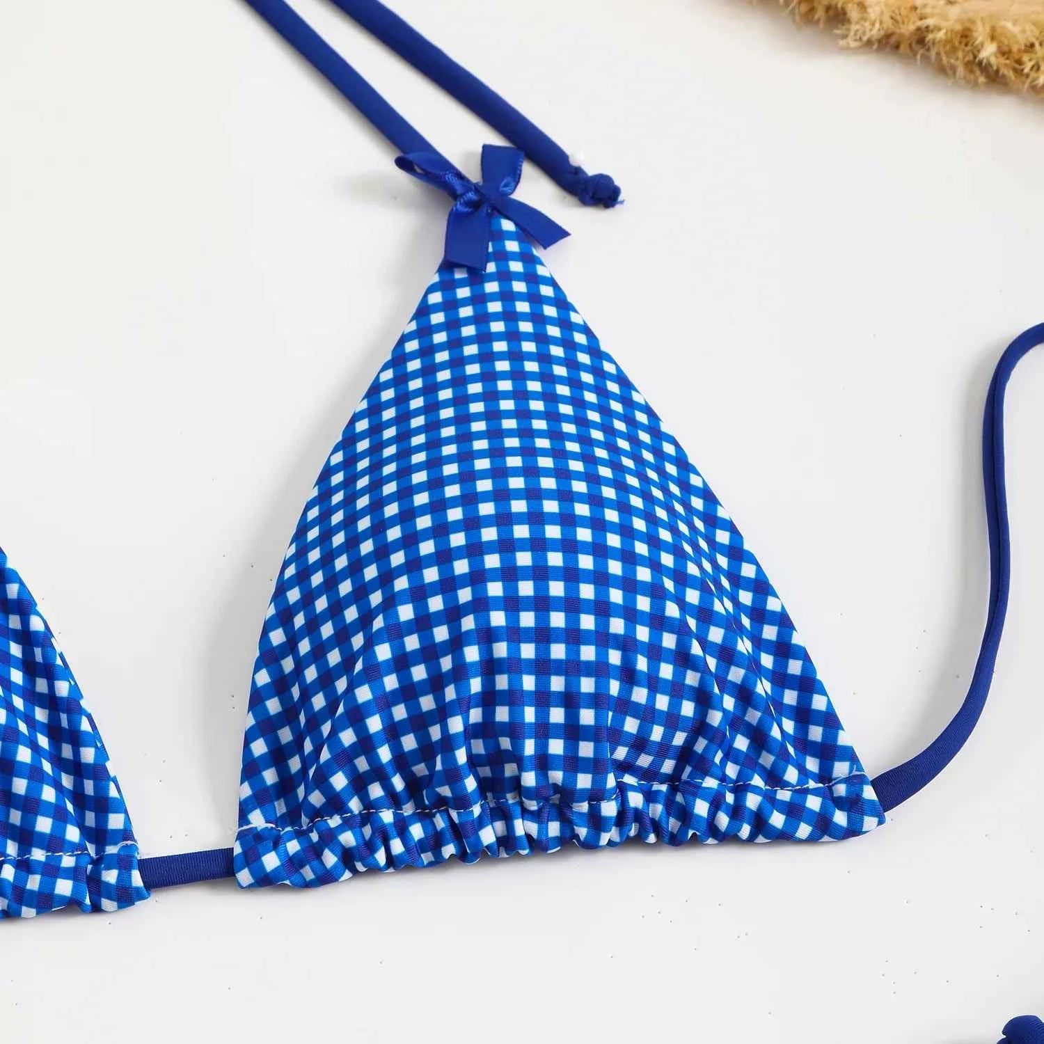 Circyy 2026 Bathing Suit Women Plaid Dot Split Swimsuit Neck-mounted Bow Tie Beachwear Vintage Simple Two-piece Bikinis Summer