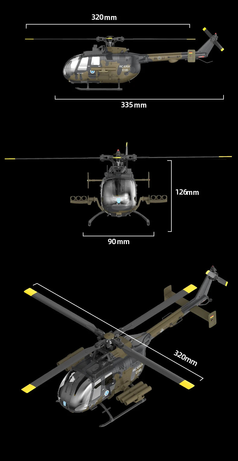 RC ERA C180 BO-105 2.4G 6CH Optical Flow Positioning TOF Altitude Hold Dual Brushless Motor 1:25 Scale Flybarless RC Helicopter