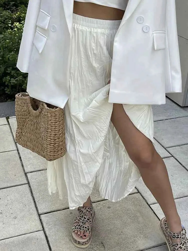 KarSaNy Long Pleated Skirts For Woman High Waist Large Hem White Skirt Summer Women's A Line Maxi Skirts For Women 2026 Long