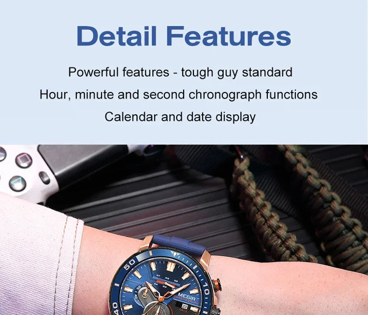 MEGIR Men Wristwatch Fashion Casual Quartz Date Watches Luxury Male Clock Chronograph Multifunctional 30M Waterproof Sport