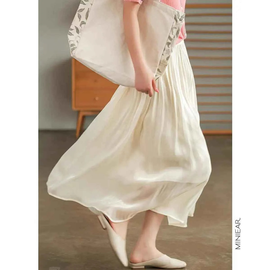 2025 Spring/Summer New Luster  A-line Women Skirt Solid Color High Waist French Paris Style Elegant Asymmetrical Skirt