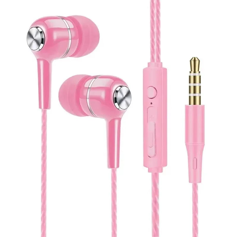 Pink Color 3.5mm In-Ear Wired Earphones With Mic – Heavy Bass