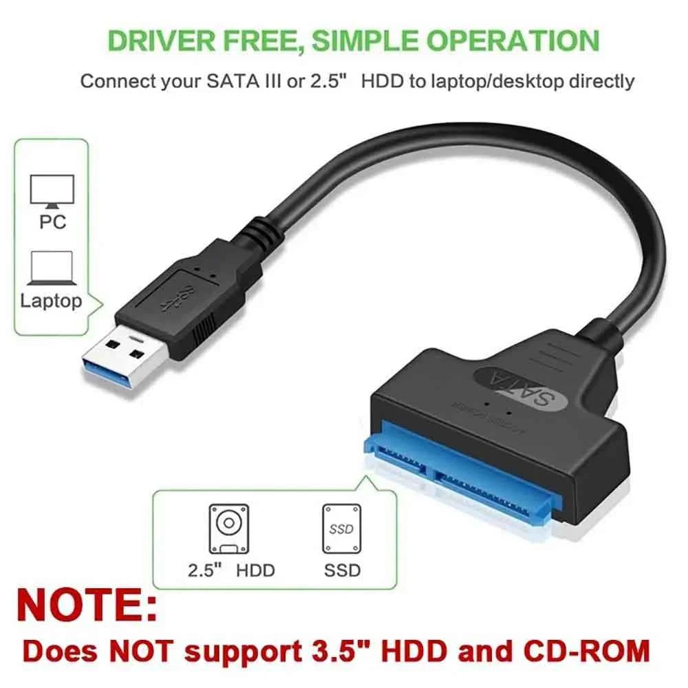 USB 3.0 to SATA III Adapter Cable Type C Compatible for 2.5 HDD SSD Hard Drive Converter 6 Gbps SATA 22 Pin Cord