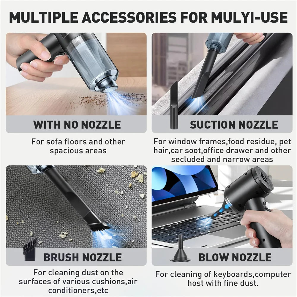 Handheld Vacuum Cordless High Power 15000PA Compressed Air Dust Collector Mini Portable Car Vacuum Cleaner Hairdryer