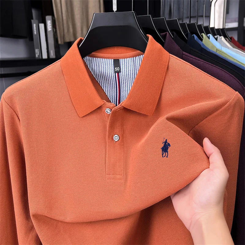 100% cotton high-end brand long sleeve polo shirt new Paul pony embroidery luxury comfort men's business leisure lapel T-shirt