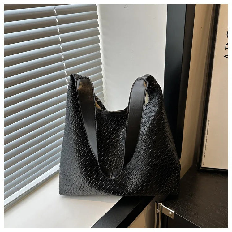 Women's Retro Artificial Leather Woven Pattern Shoulder Bag,Large Capacity Tote Bag,Casual Armpit Bag, Large Tote Bag,Daily Work