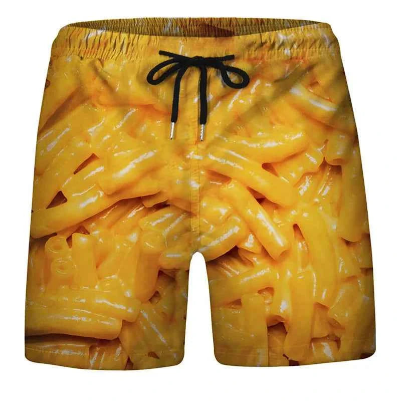 Sausages Food Graphic Beach Shorts Men Short Pants 3D Cheese Printed Elastic Waist Board Trunks Swimsuit homme 2023 Ice