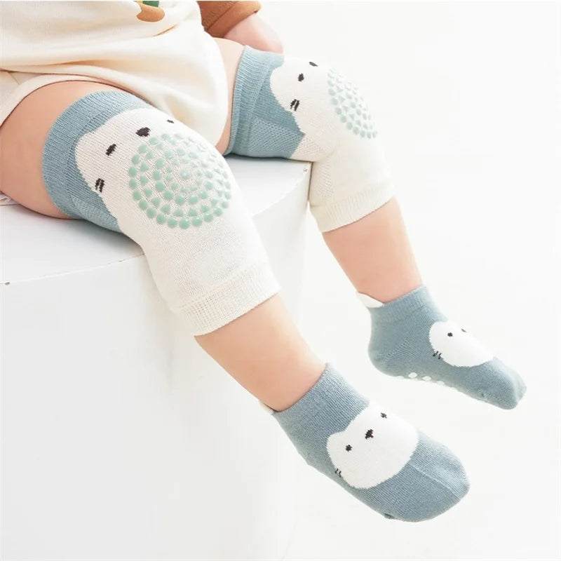 Kids Baby Anti-slip Cartoon Knee Pads Socks Sets Thin Cotton Mesh Crawling Knit Knee Pads Infant Toddler Floor Socks For 0-3 Yrs