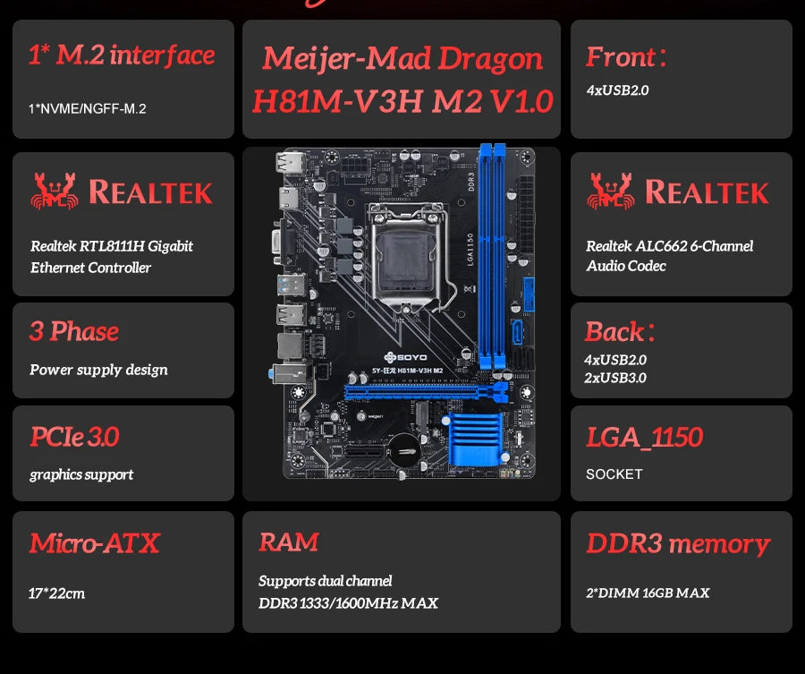 H81M Gaming Motherboard TPM GDDR3 i3 4160 CPU 8G*1 ram comboIntel Kit xeon B85 LGA1150 PCIe3.0x16 M.2 SATA3.0 8pin HDMI VGA SOYO