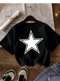 Kids Black Star Graphic T-Shirt, Soft Cotton, Minimalist Casual Wear for Boys & Girlstk0118