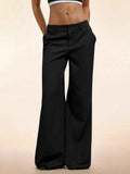 Women's Elegant Low Waist Personalized Slight Flared Leg Pants Casual Ribbed Wide Leg Mopping Trousers Streetwear 2025
